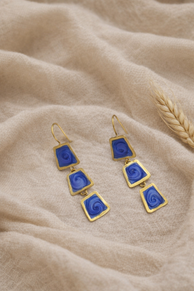 Χειροποίητα Κρεμαστά Σκουλαρίκια από ορείχαλκο μπλε