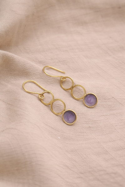 Χειροποίητα κρεμαστά σκουλαρίκια τριπλά κυκλάκια λιλά
