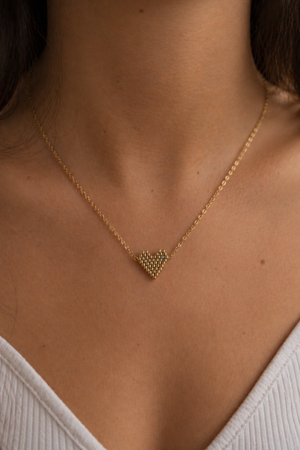 S.Steel κολιέ καρδιά με γιαπωνέζικες χάντρες Miyuki χρυσό