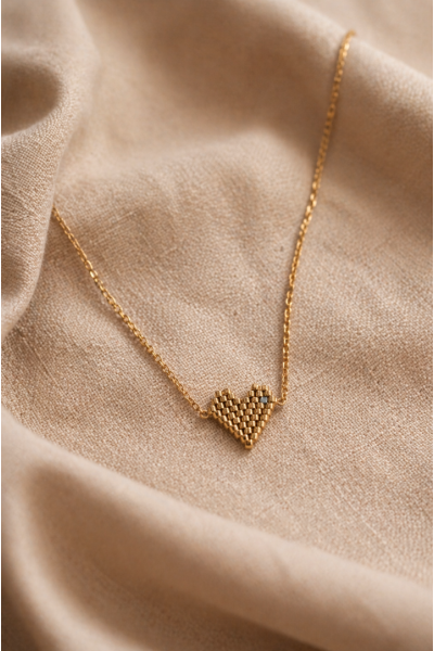 S.Steel κολιέ καρδιά με γιαπωνέζικες χάντρες Miyuki χρυσό