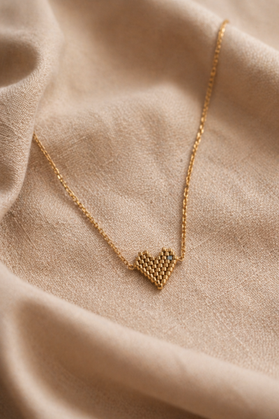 S.Steel κολιέ καρδιά με γιαπωνέζικες χάντρες Miyuki χρυσό