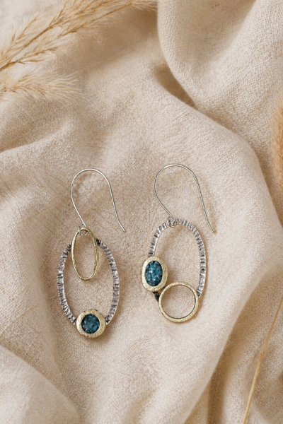 Χειροποίητο σκουλαρίκι με κύκλους γαλάζιο