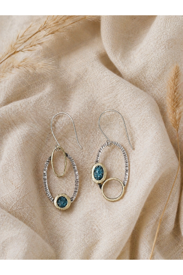 Χειροποίητο σκουλαρίκι με κύκλους γαλάζιο